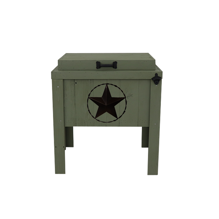 Green single cooler - star with barbed wire adornment - black handle - black bottle opener