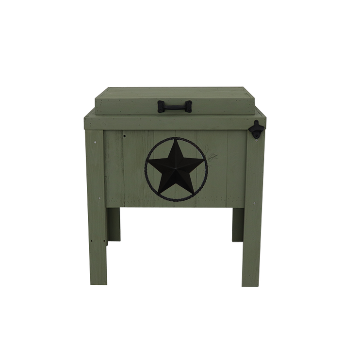 Green Cooler with star and rope - bottle opener - handle