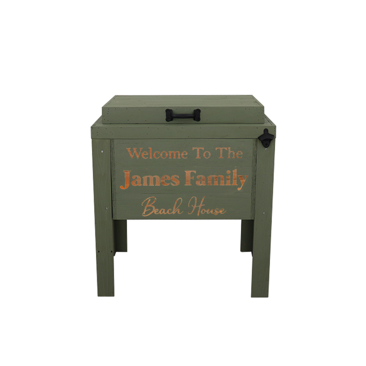 Three lined engraved green single cooler - bottle opener - handle