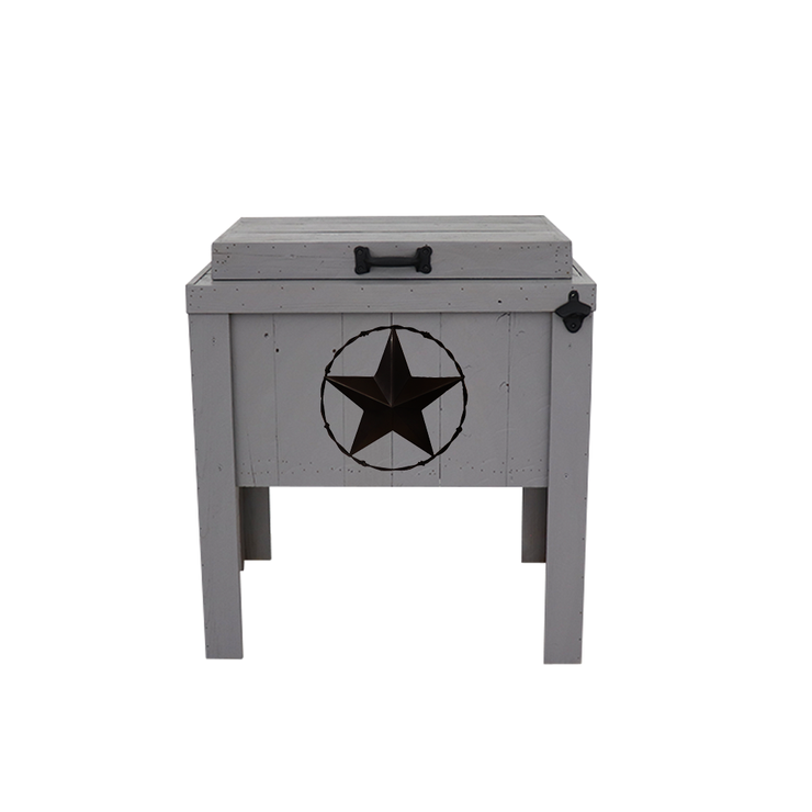 Grey single cooler - star with barbed wire adornment - black handle - black bottle opener