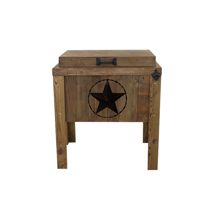 Walnut stained single cooler - star with barbed wire adornment - black bottle opener - handle