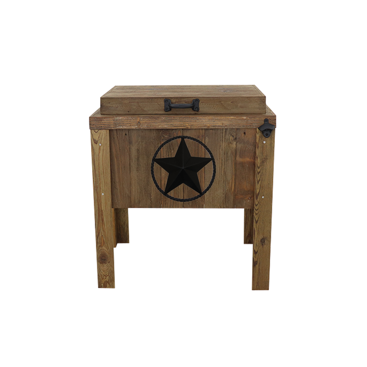 Single Cooler - Walnut Stain - Star with rope adornment - Bottle opener - Handle