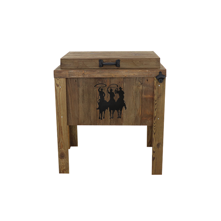 Walnut stained single cooler - tres hombres adornment - black bottle opener - handle