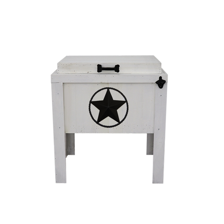 Single Cooler - White Paint - Star with Rope Adornment - Black Handle - Bottle Opener