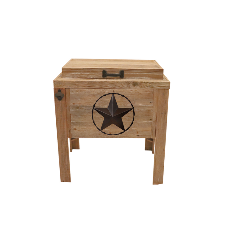 Natural Single Cooler - Star with Barbed Wire Adornment - Bottle Opener - Handle 