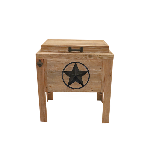 Natural Single Cooler - Star with rope adornment - black bottle opener - handle